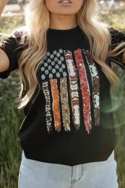 Best Dear-Lover Western American Flag Graphic Tee Black