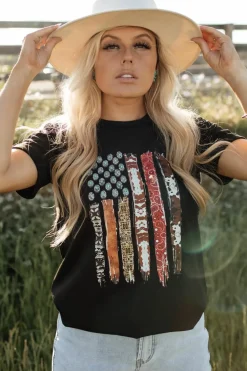 Best Dear-Lover Western American Flag Graphic Tee Black