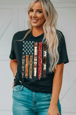 Best Dear-Lover Western American Flag Graphic Tee Black