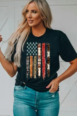 Best Dear-Lover Western American Flag Graphic Tee Black