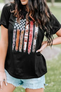 Best Dear-Lover Western American Flag Graphic Tee Black