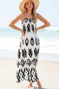 Outlet Dear-Lover Western  Aztec Printed Fashion Vacation Sundress Black