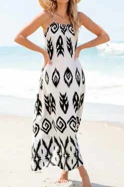Outlet Dear-Lover Western  Aztec Printed Fashion Vacation Sundress Black