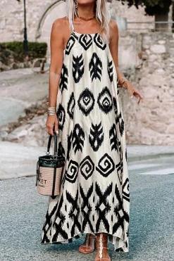Outlet Dear-Lover Western  Aztec Printed Fashion Vacation Sundress Black