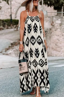 Outlet Dear-Lover Western  Aztec Printed Fashion Vacation Sundress Black
