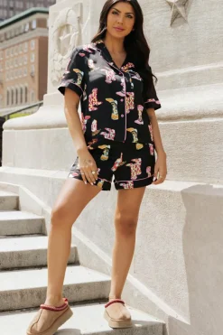 Fashion Dear-Lover Western Boots Printed Short Pajama Set Black