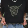 Hot Dear-Lover Western Bull Head Embroidered Pattern T Shirt Black