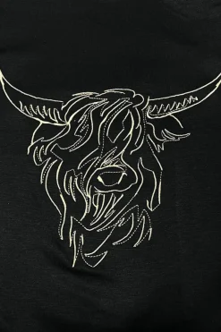 Hot Dear-Lover Western Bull Head Embroidered Pattern T Shirt Black