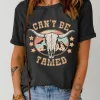Hot Dear-Lover Western CAN'T BE TAMED Longhorn Graphic T Shirt Black