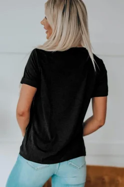 Clearance Dear-Lover Western Cowboy Boots Crew Neck Graphic Tee Black