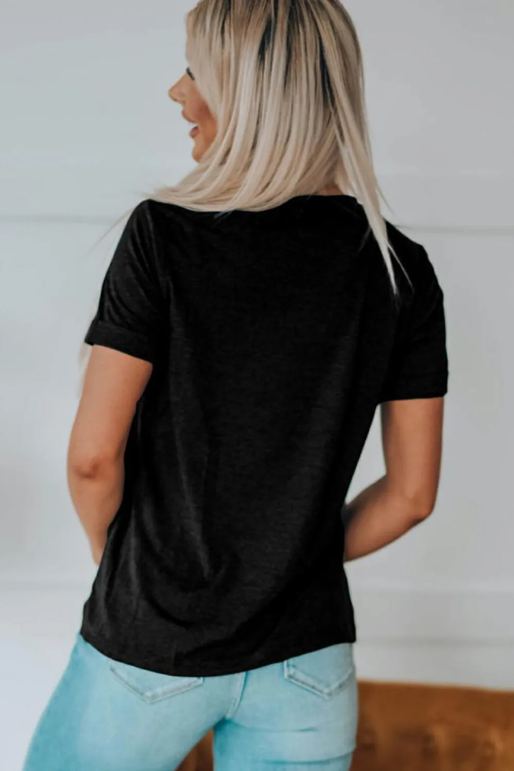 Clearance Dear-Lover Western Cowboy Boots Crew Neck Graphic Tee Black