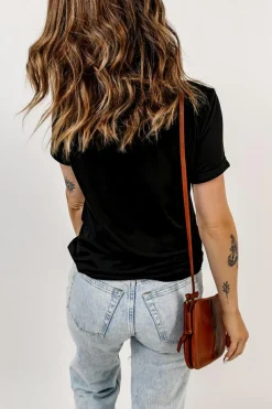 Clearance Dear-Lover Western Cowboy Boots Crew Neck Graphic Tee Black