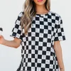 Best Dear-Lover Western Fashion Checkerboard Print Side Split T Shirt Black