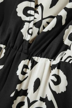 New Dear-Lover Western Geometric Print 3/4 Sleeve Loose Midi Dress Black