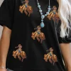 Sale Dear-Lover Western Horse Patched Crew Neck Graphic T Shirt Black