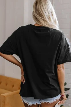 Sale Dear-Lover Western Horse Patched Crew Neck Graphic T Shirt Black