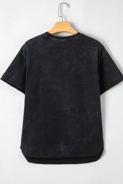 Online Dear-Lover Western HOWDY Steer Head Print Side Slits Loose Fit T Shirt Black