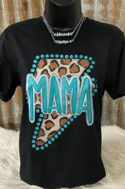 Online Dear-Lover Western MAMA Leopard Lightning Graphic Tee Black