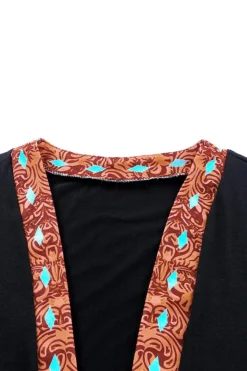 Best Dear-Lover Western Pattern Cow Patchwork Open Front Cardigan Black