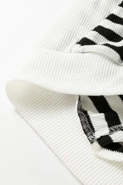 Discount Dear-Lover Oversized Striped Henley Buttons Dolman Sleeve Hooded Top Black white