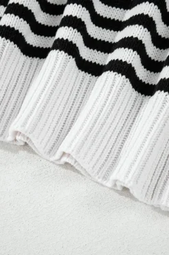 Clearance Dear-Lover Striped Drop Shoulder Bishop Sleeve Knit Sweater Black white