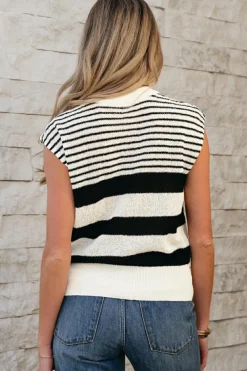 Outlet Dear-Lover Striped O Neck Sweater Vest Black white