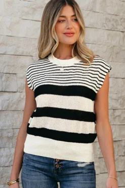 Outlet Dear-Lover Striped O Neck Sweater Vest Black white