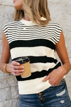 Outlet Dear-Lover Striped O Neck Sweater Vest Black white