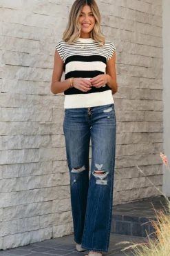 Outlet Dear-Lover Striped O Neck Sweater Vest Black white