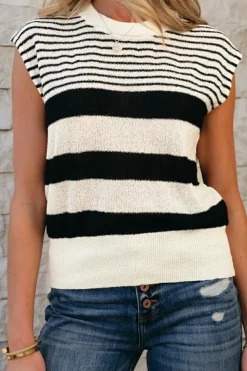 Outlet Dear-Lover Striped O Neck Sweater Vest Black white