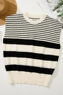 Outlet Dear-Lover Striped O Neck Sweater Vest Black white