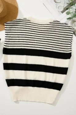 Outlet Dear-Lover Striped O Neck Sweater Vest Black white