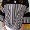 Clearance Dear-Lover Striped Patchwork 3/4 Sleeve Oversize Top Black white
