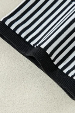 Clearance Dear-Lover Striped Patchwork 3/4 Sleeve Oversize Top Black white