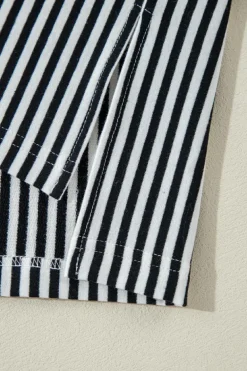 Clearance Dear-Lover Striped Patchwork 3/4 Sleeve Oversize Top Black white