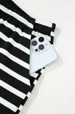 Outlet Dear-Lover Striped Short Sleeve Top and Shorts Set Black white