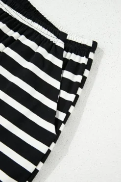 Outlet Dear-Lover Striped Short Sleeve Top and Shorts Set Black white