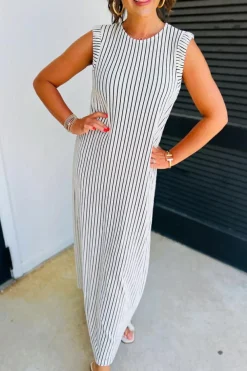 Clearance Dear-Lover Striped Vest Shift Maxi Dress Black White