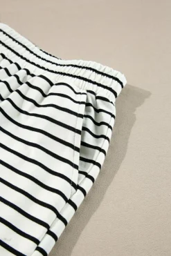 Discount Dear-Lover Stripes Printed Half Button Long Sleeve Top and Shorts Set Black white