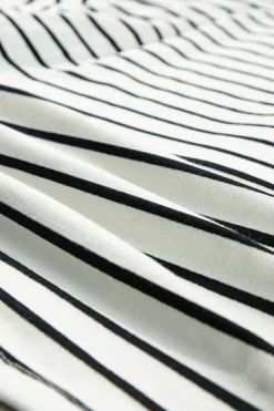 Discount Dear-Lover Stripes Printed Half Button Long Sleeve Top and Shorts Set Black white