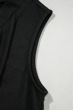 Best Dear-Lover Tie V Neck Pintuck Sleeveless Loose Romper Black white
