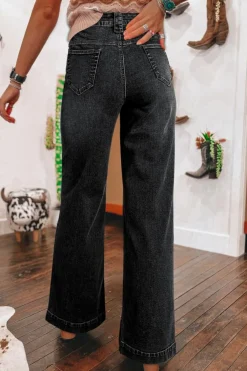 Online Dear-Lover Wide Leg Pocketed High Waist Jeans Black