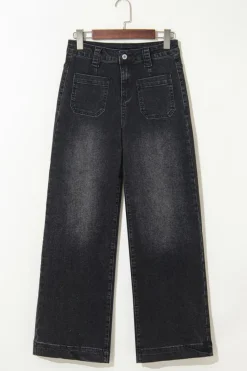 Online Dear-Lover Wide Leg Pocketed High Waist Jeans Black