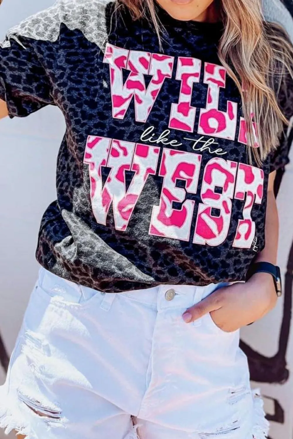 Discount Dear-Lover WILD like the WEST Leopard Tee Black