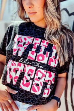 Discount Dear-Lover WILD like the WEST Leopard Tee Black
