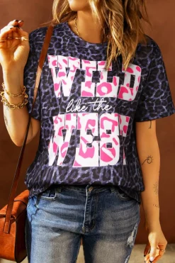 Discount Dear-Lover WILD like the WEST Leopard Tee Black