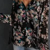 Clearance Dear-Lover Wildflower Print Chiffon Blouse Black