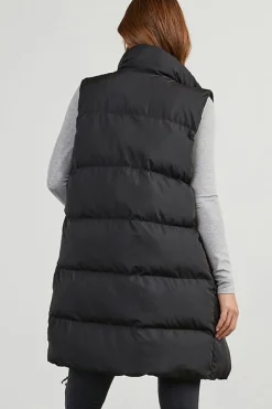 New Dear-Lover Windproof Longline Full Zipper Puffer Vest with Pockets Black