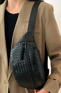 New Dear-Lover Woven Style PU Leather Large Crossbody Bag Black