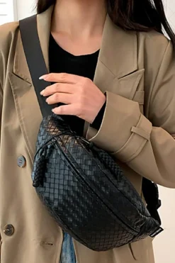 New Dear-Lover Woven Style PU Leather Large Crossbody Bag Black